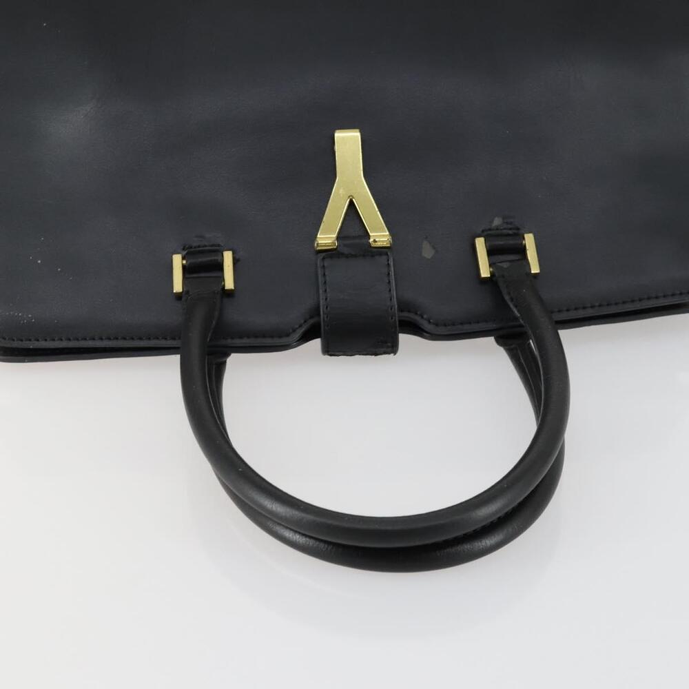 SAINT LAURENT Kabas Hand Bag Leather Black Gold Auth ki6216 - Picture 7 of 16